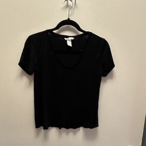 BASIC Black Scoop Neck Pullover T-Shirt Short Sleeve XS Women's